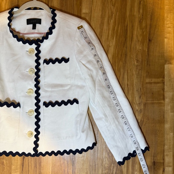 J. Crew Lady Blazer White Linen With Navy Ric Rac Trim Size 6 - Picture 6 of 9